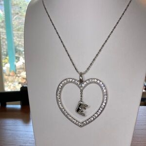 50% off w/ bundle Silver Heart Crown  Pendant Necklace with Crystal Accents,